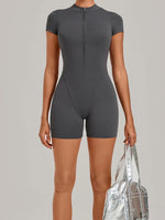 Half-zipper Slimming Yoga Jumpsuit Women Hollow Out Backless Sports One Piece Suits Short Sleeve Butt Lifting Tight Overalls