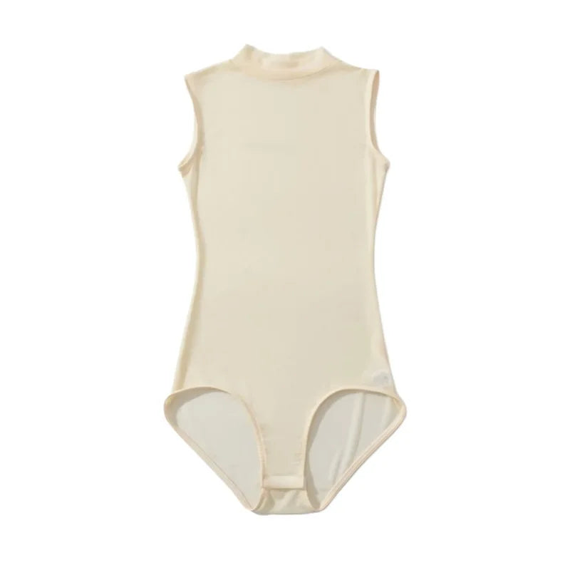 Solid Color Spring Stand-up Collar Sleeveless Tank Top For Women Light Mature Style Sexy Slim-fit See-through Mesh Bodysuit WHBH