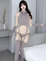 Sexy Backless Sweater Cosplay High Neck Socks Gloves Pure Desire Women Rompers Clothing Body Suits Sweet Sexy Women Top 1ZYF
