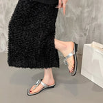 Low Heel Flip Flops Summer New Square Toe Clip Toe Soft Sole Non-Slip Wear-Resistant Flats Women's