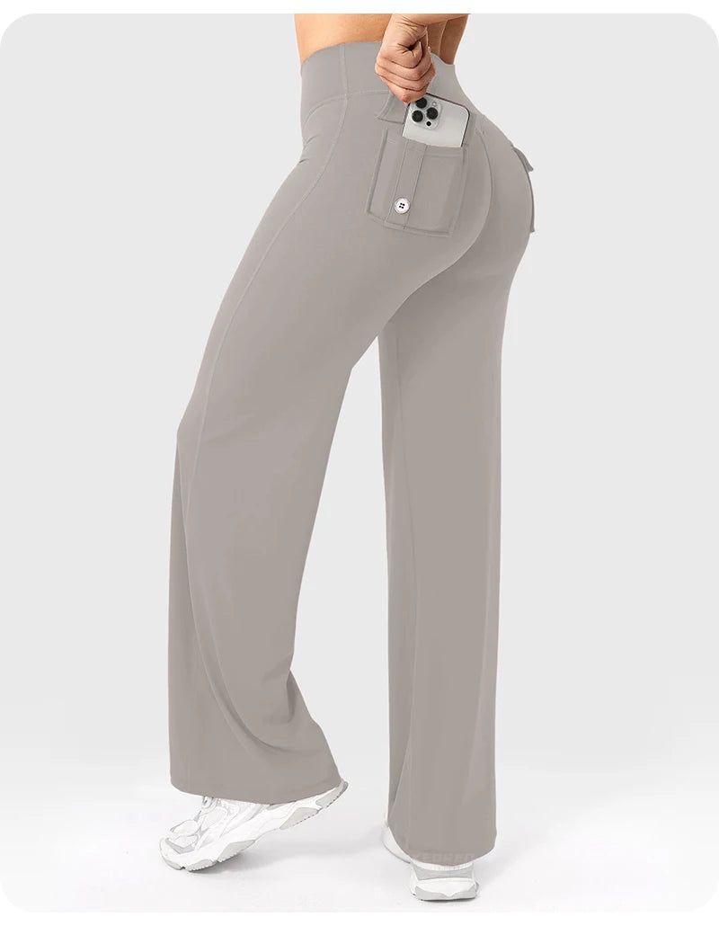 High Waist Pocket Yoga Pants for Women - Stretch Breathable Gym Workout Leisure Tummy Control Tights with Pockets