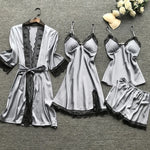 4 Pieces Women's Sexy Lace Pajamas Fashion V-Neck Gown Comfort Pajamas Pajamas Pajamas With Chest Pads Nightdress Casual Loungew