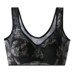 Women Bra Mesh Thin Floral Print Mid-aged Wide Shoulder Strap Wireless Anti-snagging Push Up Seamless Mother Bra