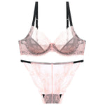 French Ultra Thin Underwear Set Sexy Lace Breathable Bra Set Women Comfortable Soft Intimates Lingerie Plus Size Bra Briefs Set