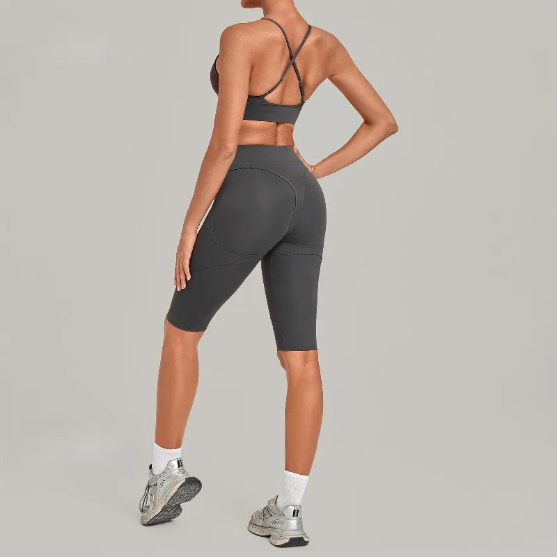 Women's Seamless Yoga Set Sports Fitness Gym Slim Fit Beautiful-Back Bra Hip Lift High-Waist Pants Suits Training Workout Sets
