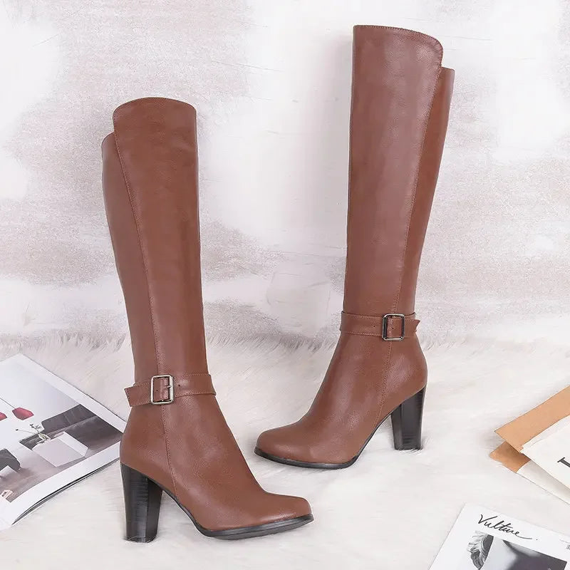 2020 fashion high heels women knee high boots pu leather office ladies dress shoes spring autumn boots woman big size 34-43 63