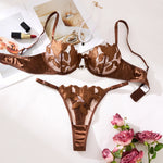 Embroidered Print Pajama Set - A Set Featuring a Floral Design Suitable for Women, a Sexy Bra ZA824031