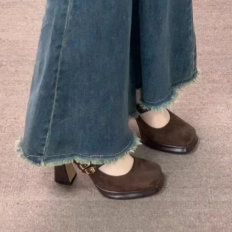 Vintage Thick High Women Mary Jane Shoes Banquet Party Buckle Strap Pumps NewWomen's Elegant Dress Shoes