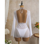 S - XL 3PCS With Long Sleeve Dress Bikini Women Swimwear Female Swimsuit Three-pieces Bikini Set Bather Bathing Suit Swim V7757