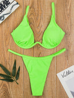 Sexy Push Up Underwired V-bar Bikini Women Swimsuit Female Swimwear Two-pieces Bikini set Micro Thong Bathing Suit Swim Lady