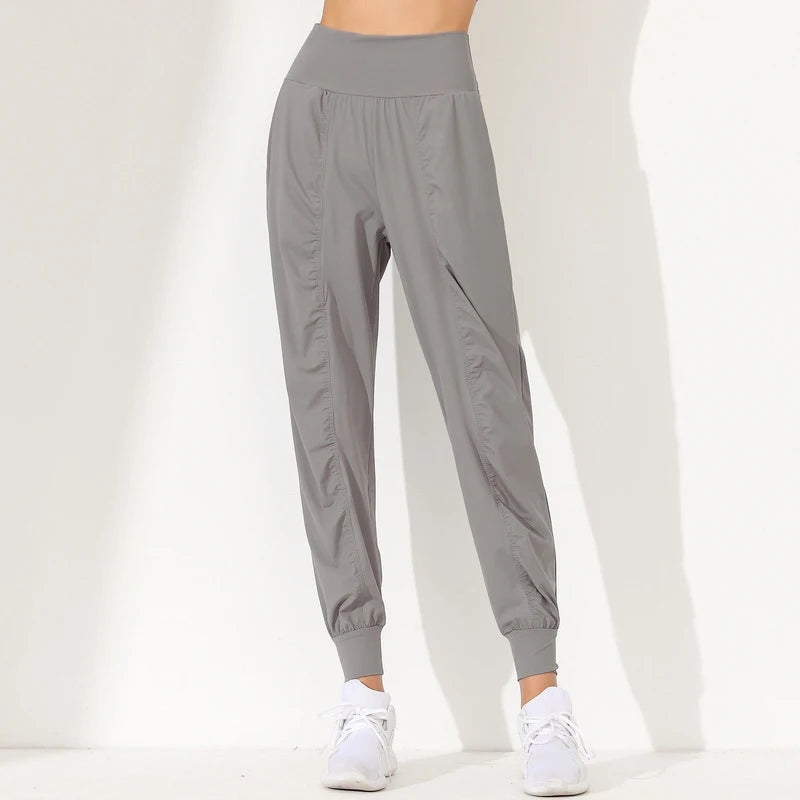 Hearuisavy Yoga Pants Loose Slim Quick-Dry Yoga Pants Pleated Hem Bound Running Fitness Capris Pockets Jogging Pants Woman