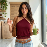 2026 Summer Women's Backless Lace Hem Tank Tops Slim Fit Halter Vest Daily Fashion Going Out Sleeveless Shirts