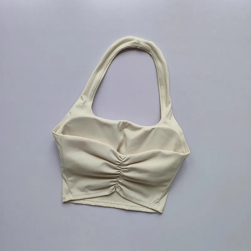 Women's Yoga Sports Bra Sexy Neckband Chest Cushion Beautiful Back Fashionable Pleat Gathering Sports Bra for Fitness