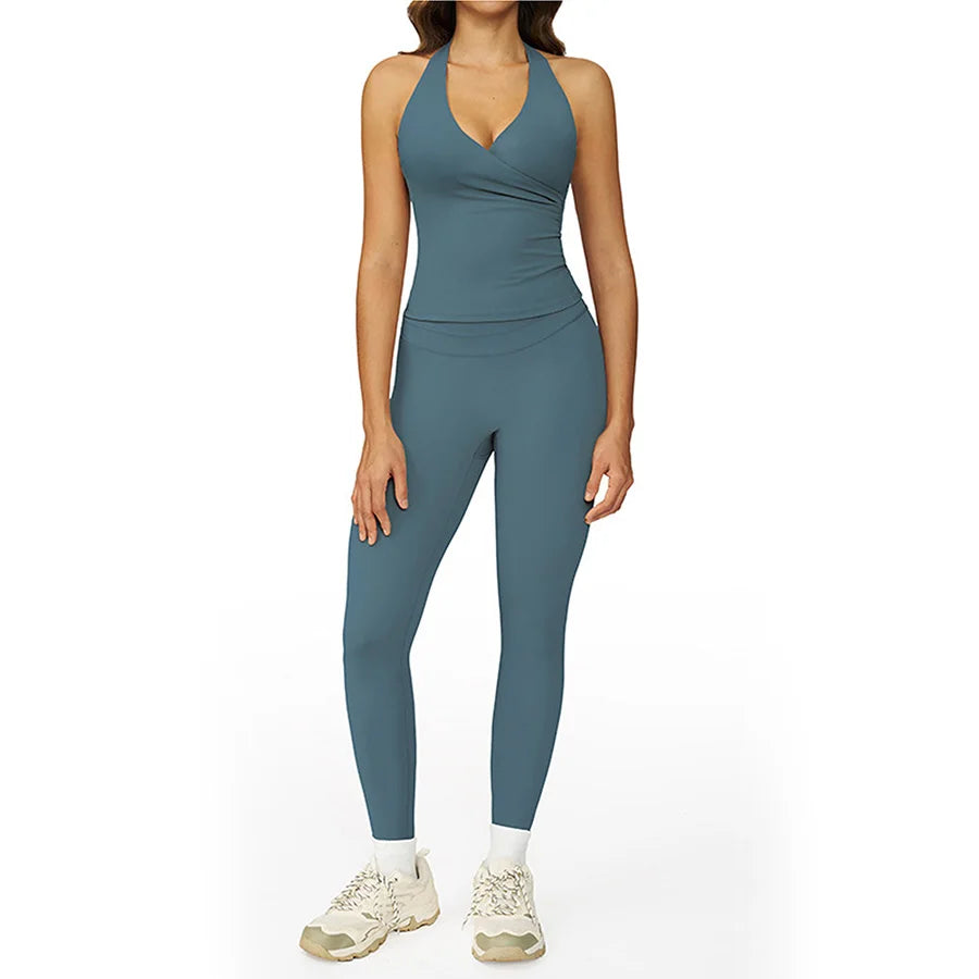 2 Pieces Sportswear Women Yoga Set Gym Clothes Fitness Set Outfit Outdoor Long-Sleeved Shirt Tracksuits Sports Bra Gym Leggings