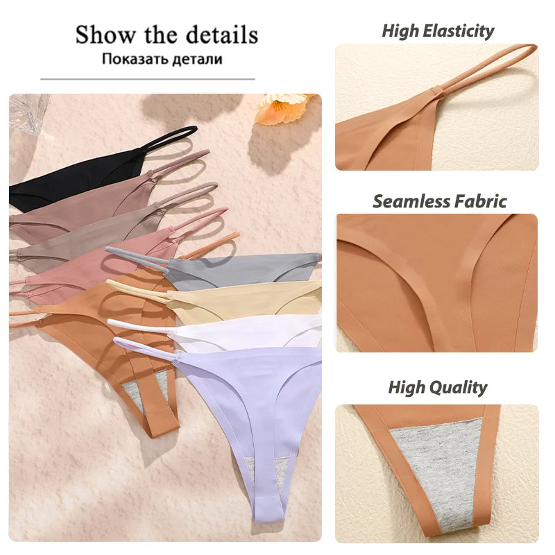 5Pcs Seamless Thong Women Thin Strap Invisible Low Waist High Stretch Flexibility Panties Sexy Underwear Ladies Briefs T-back