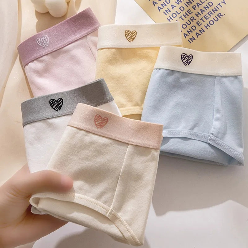 1 Pack Women's Heart Print Waistband Cotton Mid-Rise Panties Solid Color Briefs Stretch Daily Wear Lingerie M-XL Underwear