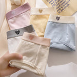 1 Pack Women's Heart Print Waistband Cotton Mid-Rise Panties Solid Color Briefs Stretch Daily Wear Lingerie M-XL Underwear