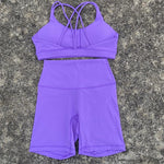 Solid Color Soft Women Gym Yoga Short Cycling Set Cross Back GymBra+High Waist Short Leggings High impact shockproof Sportwear