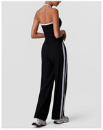 New Contrasting Striped Yoga Sets Women Hanging Neck Slim Sports Vest Gym Outfits High Waist Pocket Pants Running Fitness Suits