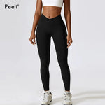 Scrunch Butt Gym Leggings Women ClothingV Cross High Waist Yoga Pants Seamless Sports Leggings Femme Push Up Yoga Leggings
