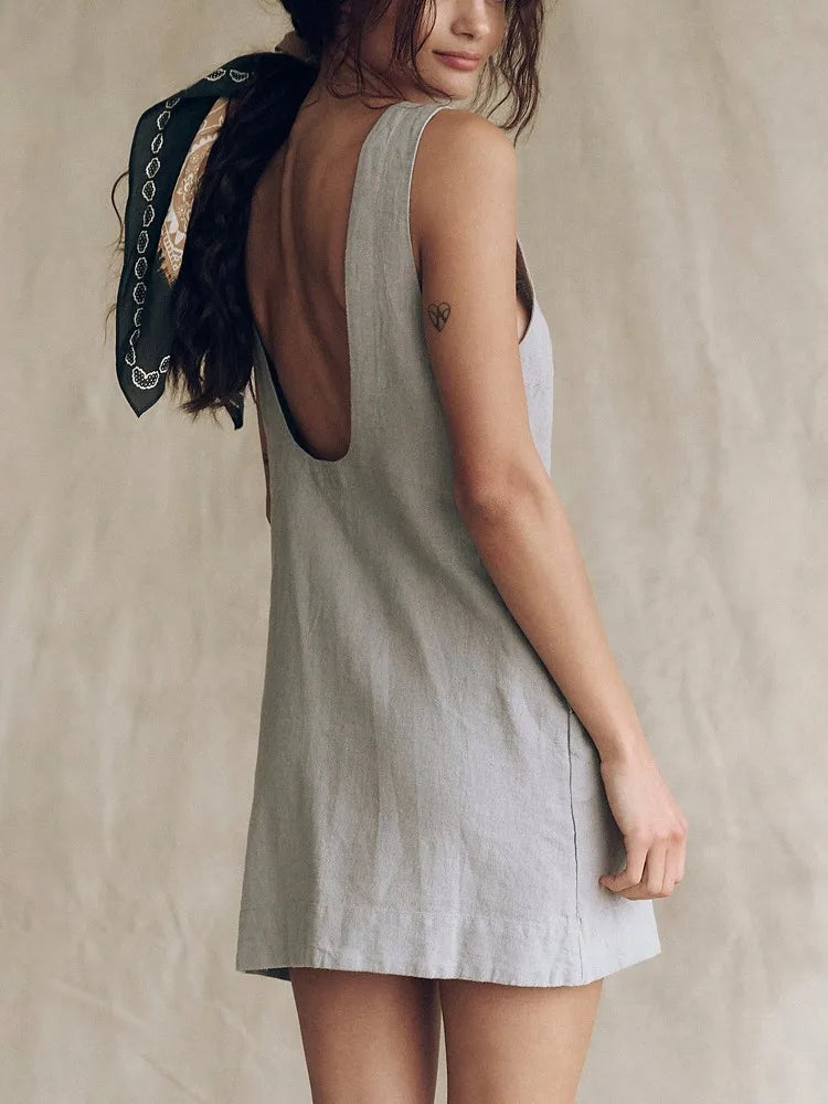 2025 Summer Mini Dress New Women's Clothing Fashion Elegant Loose Vestidos Vacation Solid Color Female Sleeveless Vest Dresses