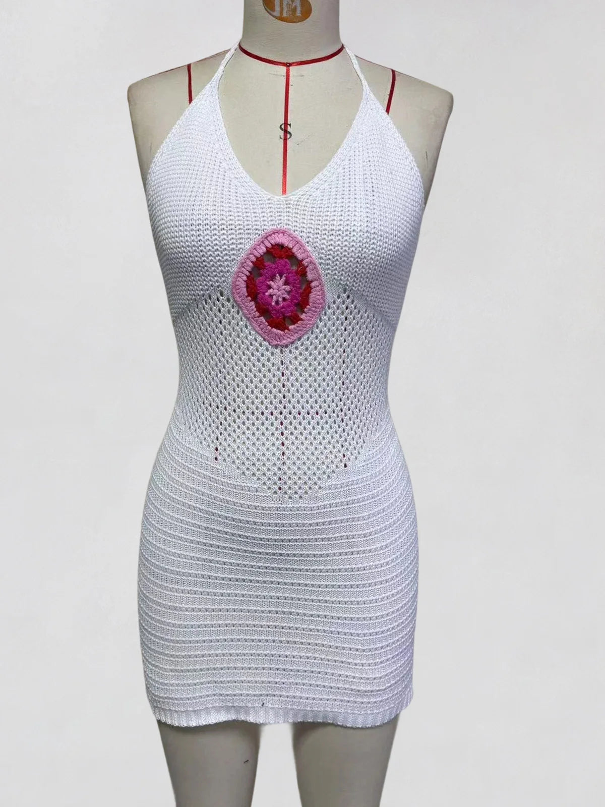 Hollow Out Halter Backless Crochet Knitted Tunic Beach Cover Up Cover-ups Beach Dress Beach Wear Beachwear Female Women K7022