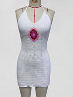 Hollow Out Halter Backless Crochet Knitted Tunic Beach Cover Up Cover-ups Beach Dress Beach Wear Beachwear Female Women K7022