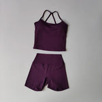 Women's Slim Shoulder Yoga Vest High Waisted Waist Hugging Naked Yoga Three Part Shorts Exercise Set Popular Fitness Clothing