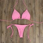 2025 Sexy Halter Solid Color Bikini Set Women's Swimsuit Two-Piece Triangle Thong Swimwear Bathing Suit for Beach Biquinis