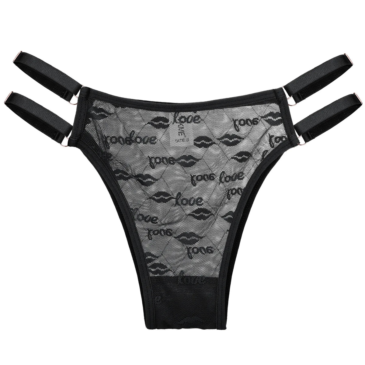Love Letter Print Women Briefs Mesh Transparent Ring Buckle Adjustable Hollow-out Underwear Low-waist Panties String Lingerie