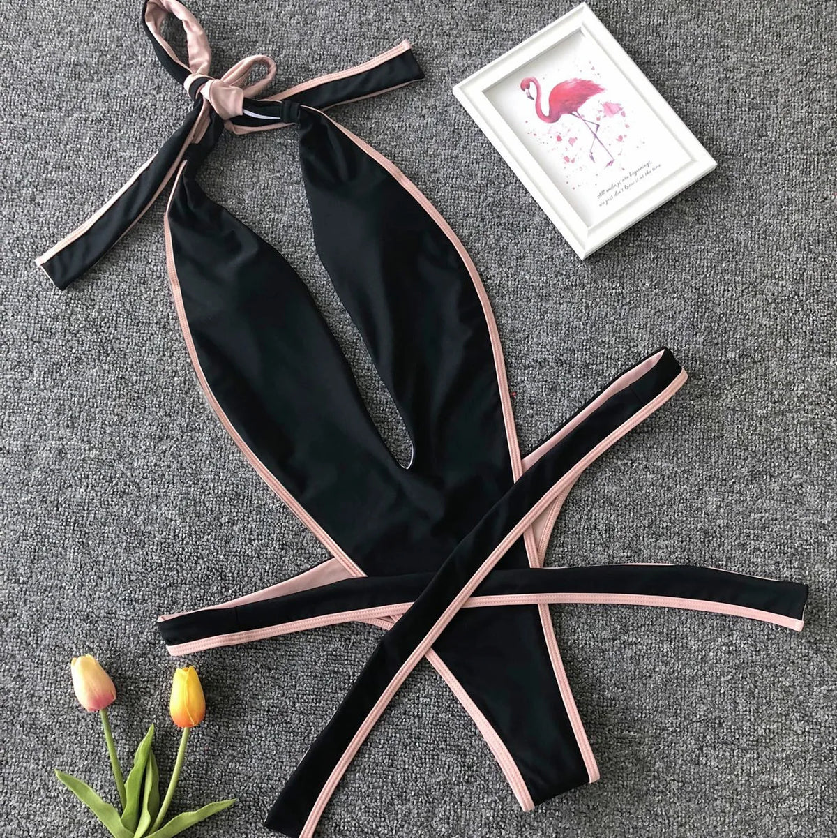 Sexy Bikini 2025 Swimsuit Woman Hollow Out Black Leopard Print Thong Swimwear Front Tie Bathing Suit Backless One Piece Swimsuit