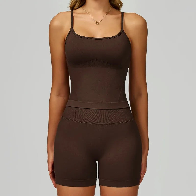 2 Pieces Women's Seamless Yoga Set Fitness Running Sports Set Slim Fit High Waist Beautiful Back Tracksuit