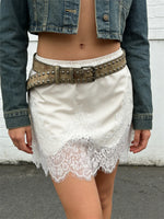 Summer Women's Satin Short Skirts Elastic Waist Lace Patchwork Skirts Half Slip Skirts Fashion