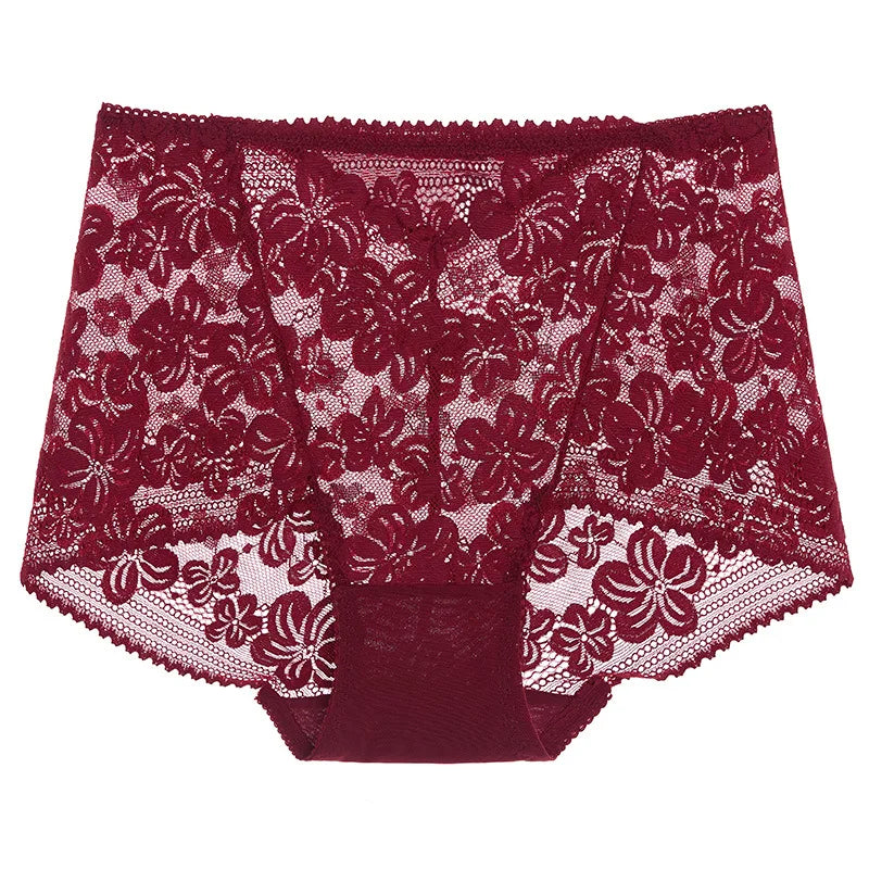 Seamless Lace High Waist Panties for Women Lingerie Sexy Flowers Embroidery Mesh Breathable Briefs Plus Size 3XL Underwear