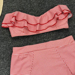 2025 Striped Top Ruffle High Waist Bikini Women Swimwear Female Swimsuit Two-pieces Bikini set Bandeau Bikinis Bathing Suit Swim