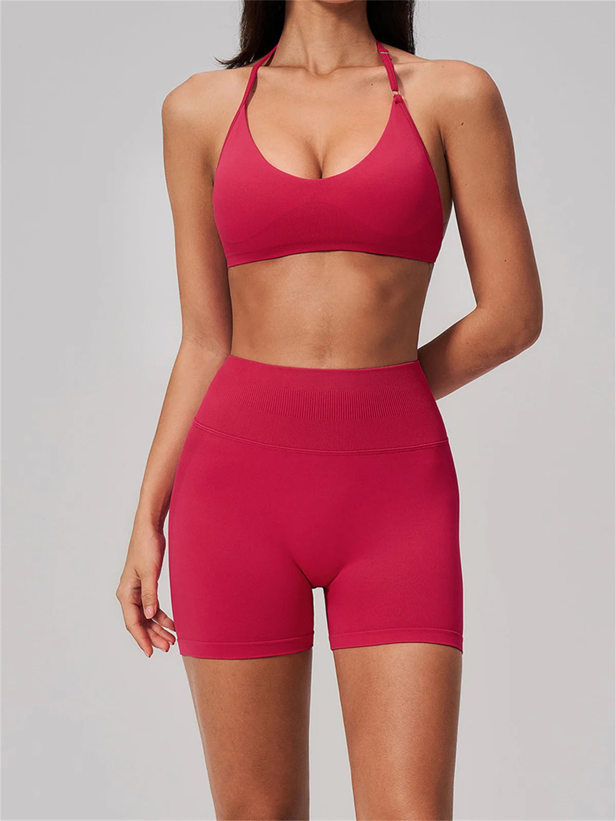 2 Pieces Seamless Yoga Sets Women Solid Color Sports Bra Tight Fitting Peach Buttocks Shorts Fitness Suit Gym Running Tracksuit