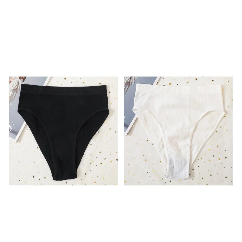 2Pcs/Set Seamless Panties High Waist Briefs Women High Leg Cut Panties Female Underpants Sexy Lingerie Solid Color Underwear S-L