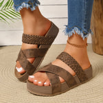 Women Woven Crisscross Wedge Slide Sandals Open Toe Platform Slip‑On Summer Casual Non‑Slip Comfort Beach Walking Slippers