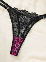 Hot girl rose pink leopard print patchwork lace lingerie set - sexy net fabric 3/4 cup shaping bra thong set ZA825182