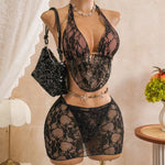 DEKA Sexy Lace Mesh Bikini Set 2026 Women Lace Push Up Bra Pearls Swimsuit 3 Piece Cover Up Beach Bathing Suit Thong Swimwer