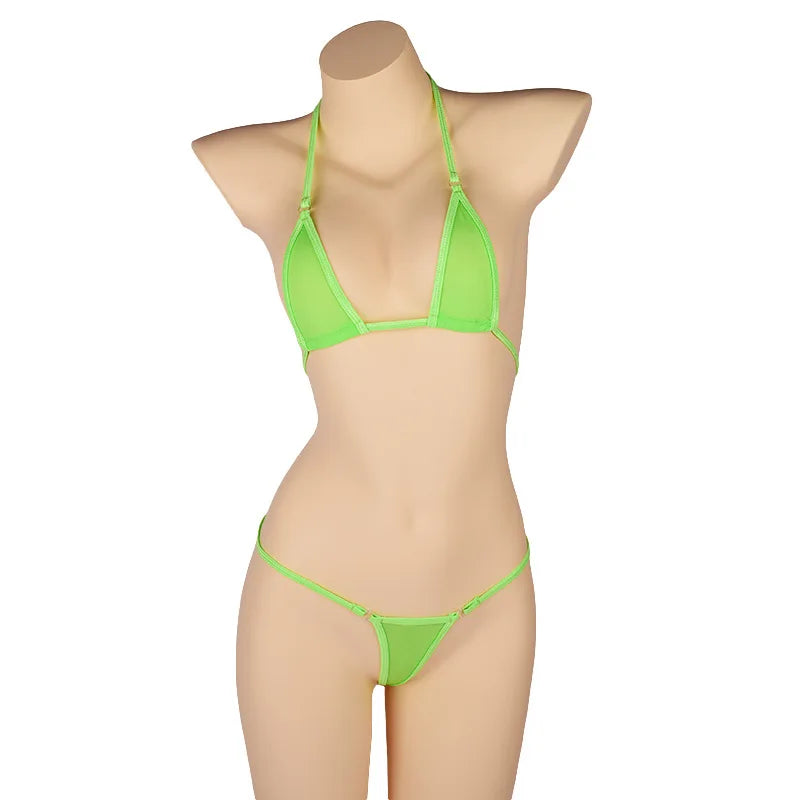 DEKAWomen Solid Transparent Micro Bikini Set Bandage Thong Underwear G-String Bra Mini Swimsuit Brazilian Swimwear Sleepwear