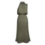 Foridol One Shoulder Turtleneck Tank Satin Women Party Dress Robe Zip Sleeveless Elegant Vintage Folds Women Clothing 2025