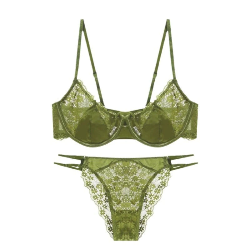 French Sexy Lingerie Ultra-thin Satin Lace Lingerie Set Anti Sagging Bra Half Cup Ultra-thin Lace Gather Anti-sagging Bra Set