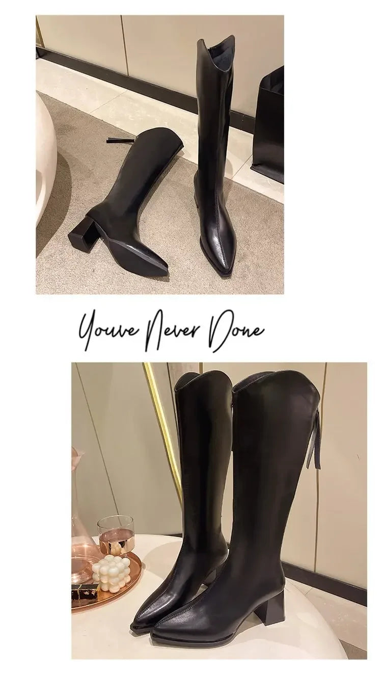 Pointed Toe Women High Boots Fashion Side Zippers Long Booties Ladies Elegant Party High Heel Shoes Winter Women's Footwear