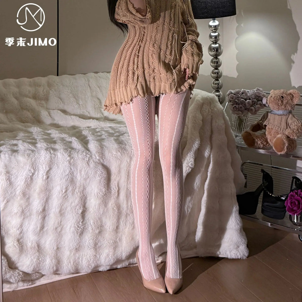 New Pure Desire Style Hollow Out Lace Fishnet Pantyhose Vertical Striped Jacquard Sexy Sweet Solid Color Pantyhose Charming EKQ3