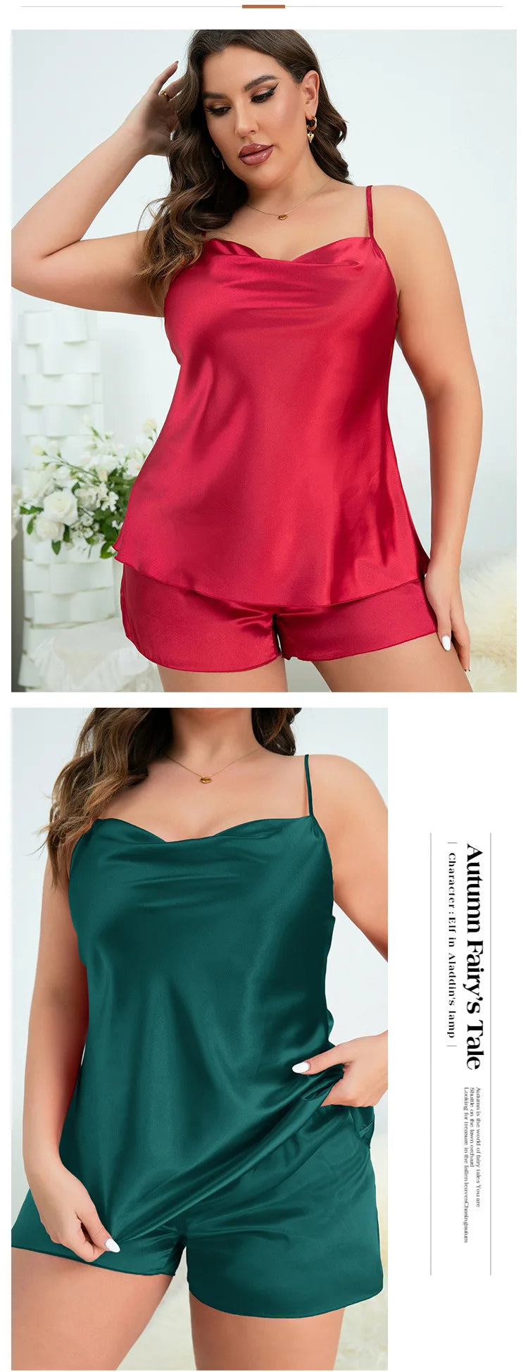 Oversize 3XL 4XL 5XL Suspender Pajamas Set Summer Female Pijamas Suit Pink Silk Satin Cami Shorts Sleepwear Loose Homewear