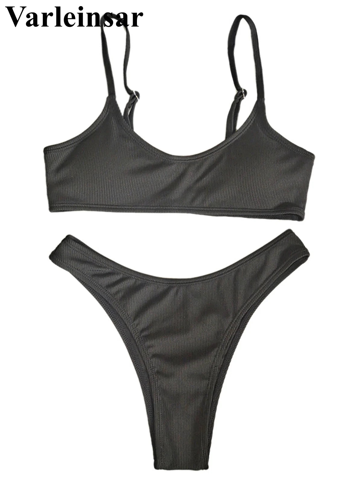 Ribbed High Leg Cut Bikini Female Swimsuit Women Swimwear Two-Pieces Bikini Set Brazilian Padded Bather Bathing Suit Swim V7126