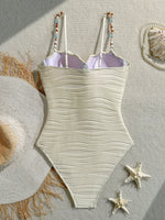 DEKA Sexy Shell Shape UnderwireOne Piece Swimsuit Bikini Tie Side Swimwear Women Colorful Pearls Strap Push Up Bathing Suit