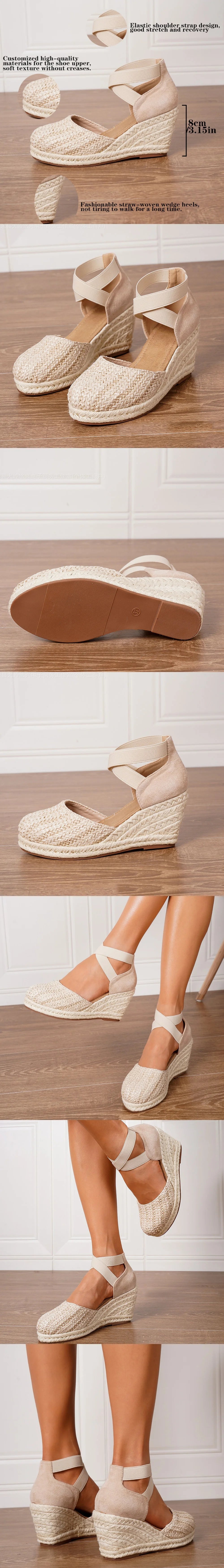 Big Size 43 Comfort Summer Office Lady Platform Shoes Espadrilles Shoes Women Leisure Cross Strap High Heels Wedges Pumps Woman