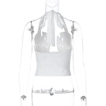 FDYOUI Sexy Hollow Out Corset Tops for Women Halter Backless Bandage Skinny Camisoles Lady White Black Cropped T-shirt Clubwear